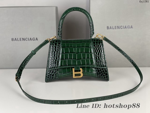 Balenciaga專櫃新款升級版墨綠色鱷魚紋手提包肩背女包 巴黎世家原廠皮版本XS號沙漏包 fyj1361