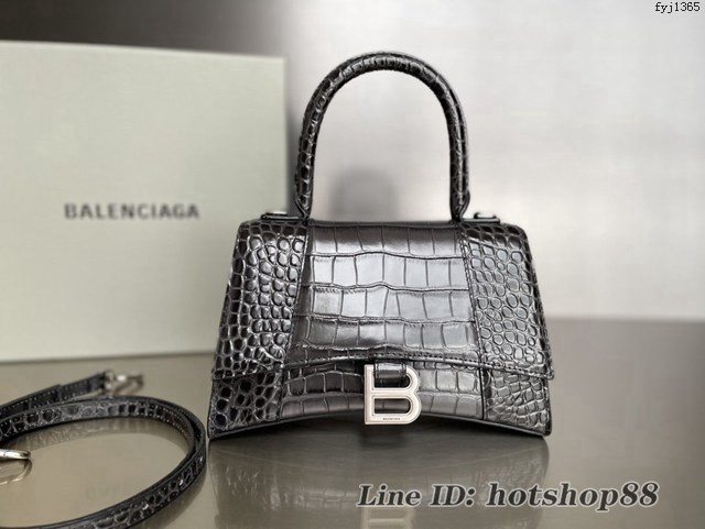 Balenciaga專櫃新款升級版鱷魚紋煙灰色/銀扣手提包肩背女包 巴黎世家原廠皮版本S號沙漏包 fyj1365