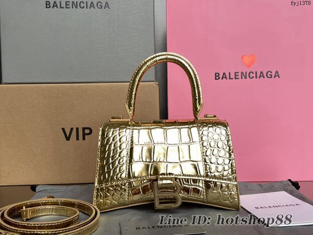 Balenciaga專櫃新款升級版鱷魚紋金色/金扣手提包肩背女包 巴黎世家原廠皮版本XS號沙漏包 fyj1378