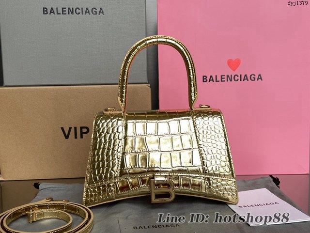 Balenciaga專櫃新款升級版鱷魚紋金色/金扣手提包肩背女包 巴黎世家原廠皮版本S號沙漏包 fyj1379