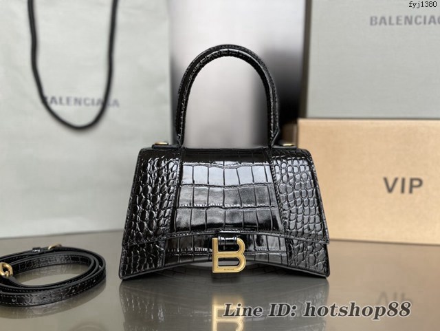 Balenciaga專櫃新款升級版鱷魚紋黑色/金扣手提包肩背女包 巴黎世家原廠皮版本XS號沙漏包 fyj1380