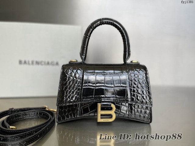 Balenciaga專櫃新款升級版鱷魚紋黑色/金扣手提包肩背女包 巴黎世家原廠皮版本S號沙漏包 fyj1381