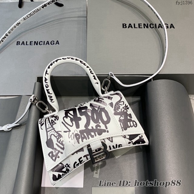 Balenciaga專櫃新款mini號手提肩背女包原單沙漏包 巴黎世家塗鴉白色沙漏包 fyj1396