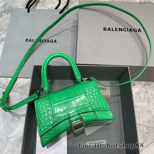 Balenciaga專櫃新款mini號手提肩背女包原單沙漏包 巴黎世家鱷魚紋新綠色沙漏包 fyj1404