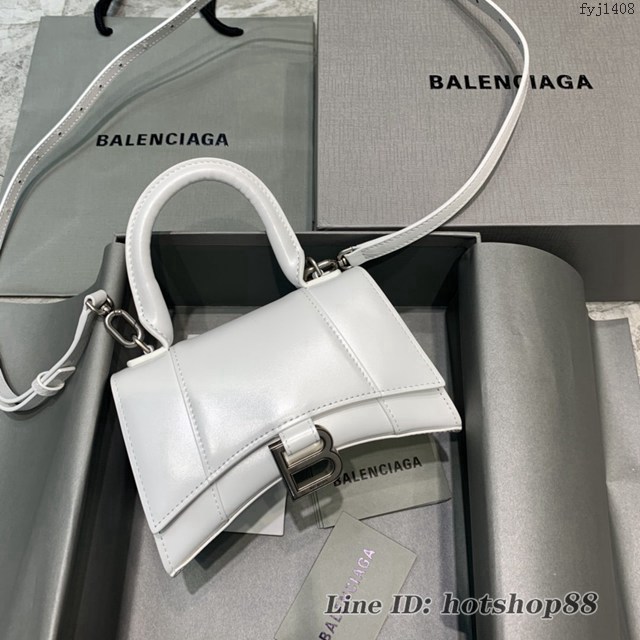 Balenciaga專櫃新款mini號手提肩背女包原單沙漏包 巴黎世家平紋白銀扣沙漏包 fyj1408