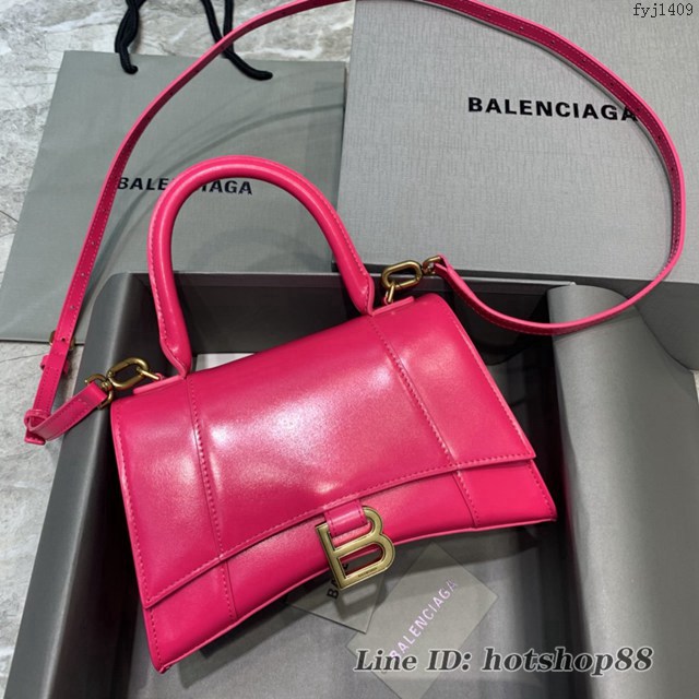 Balenciaga專櫃新款小號手提肩背女包原單沙漏包 巴黎世家平紋玫紅金扣沙漏包 fyj1409