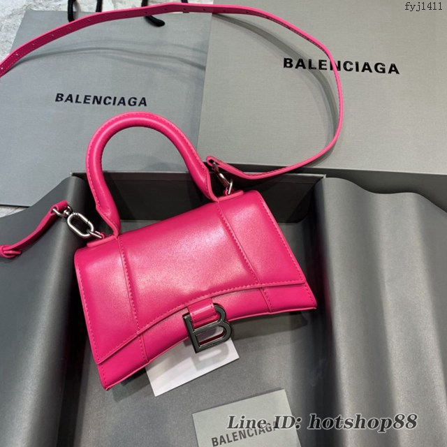 Balenciaga專櫃新款mini號手提肩背女包原單沙漏包 巴黎世家平紋玫紅色沙漏包 fyj1411