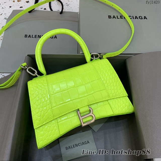 Balenciaga專櫃新款小號手提肩背女包原單沙漏包 巴黎世家螢光綠沙漏包 fyj1420