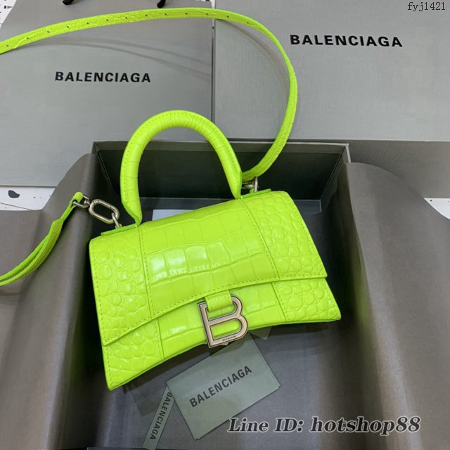 Balenciaga專櫃新款mini號手提肩背女包原單沙漏包 巴黎世家螢光綠沙漏包 fyj1421