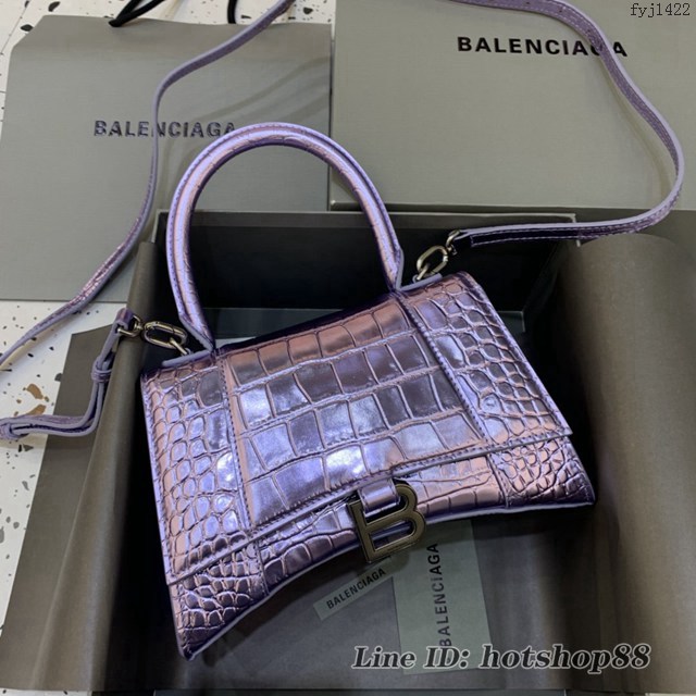 Balenciaga專櫃新款小號手提肩背女包原單沙漏包 巴黎世家星紫色沙漏包 fyj1422