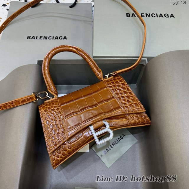 Balenciaga專櫃新款mini號手提肩背女包原單沙漏包 巴黎世家鱷魚焦糖色沙漏包 fyj1425