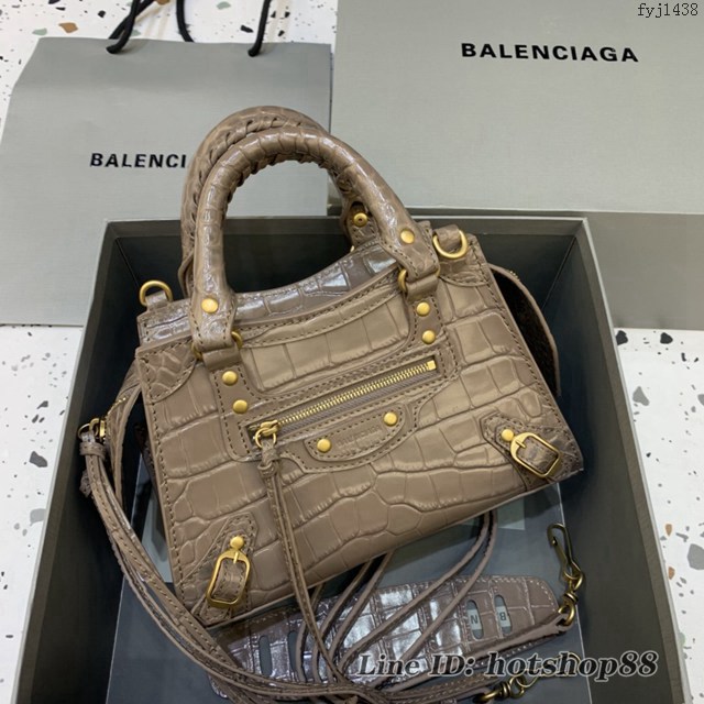 Balenciaga專櫃爆款鱷魚紋奶茶色手袋手提包 638512 巴黎世家小號Neo Classic機車包 fyj1438