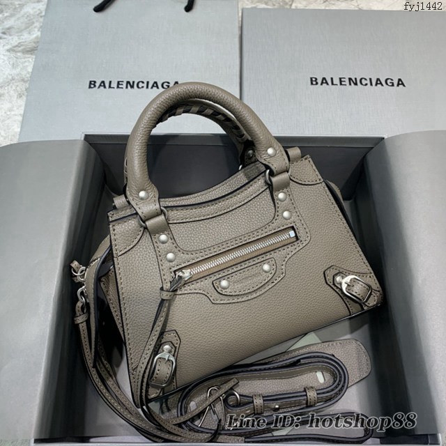 Balenciaga專櫃爆款荔枝紋妝墨灰色手袋手提包 638512 巴黎世家小號Neo Classic機車包 fyj1442