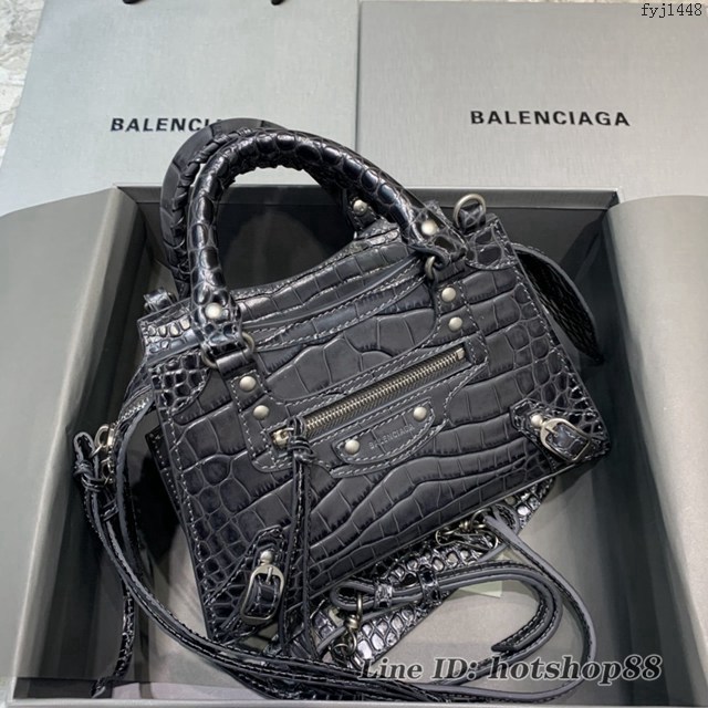 Balenciaga專櫃爆款鱷魚紋碳黑色手袋手提包 638512 巴黎世家小號Neo Classic機車包 fyj1448