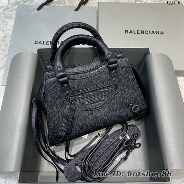 Balenciaga專櫃爆款荔枝紋黑配黑扣手袋手提包 638512 巴黎世家小號Neo Classic機車包 fyj1451