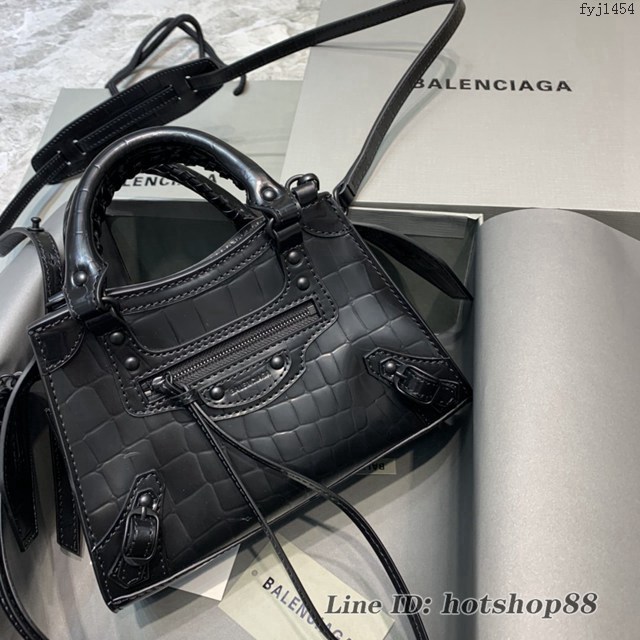 Balenciaga專櫃爆款鱷魚紋黑色黑扣大紋手袋手提包 638512 巴黎世家小號Neo Classic機車包 fyj1454