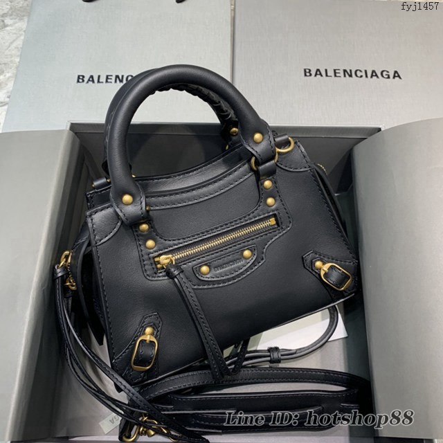 Balenciaga專櫃爆款平紋黑色金扣手袋手提包 638512 巴黎世家小號Neo Classic機車包 fyj1457