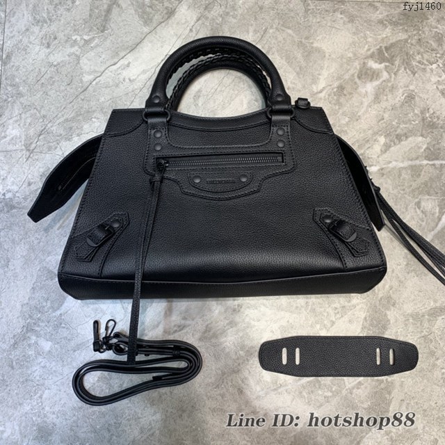 Balenciaga專櫃爆款荔枝紋黑色黑扣手袋手提包 638511 巴黎世家中號Neo Classic機車包 fyj1460