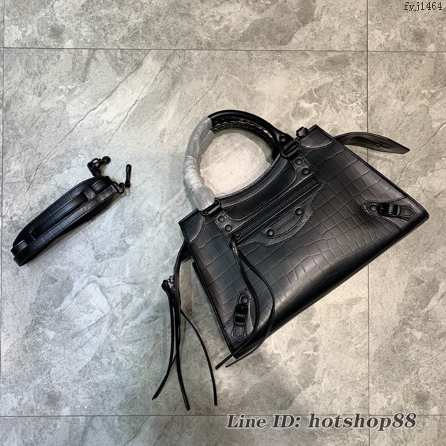 Balenciaga專櫃爆款鱷魚紋黑色大紋手袋手提包 638511 巴黎世家中號Neo Classic機車包 fyj1464