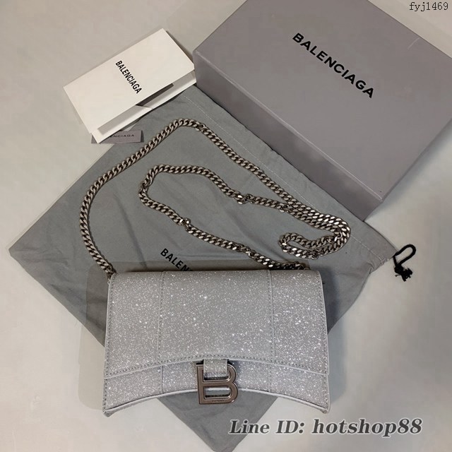 Balenciaga專櫃爆款閃銀白Hourglass mini鏈帶包 巴黎世家鏈條沙漏包 fyj1469