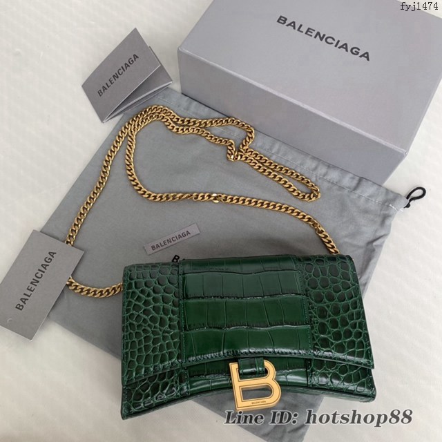 Balenciaga專櫃爆款鱷魚紋金扣Hourglass mini鏈帶包 巴黎世家鏈條沙漏包 fyj1474