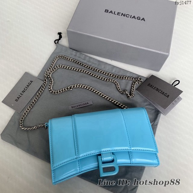 Balenciaga專櫃爆款平紋瑪卡藍藍扣Hourglass mini鏈帶包 巴黎世家鏈條沙漏包 fyj1477