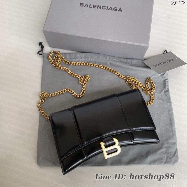 Balenciaga專櫃爆款平紋黑色金扣Hourglass mini鏈帶包 巴黎世家鏈條沙漏包 fyj1478