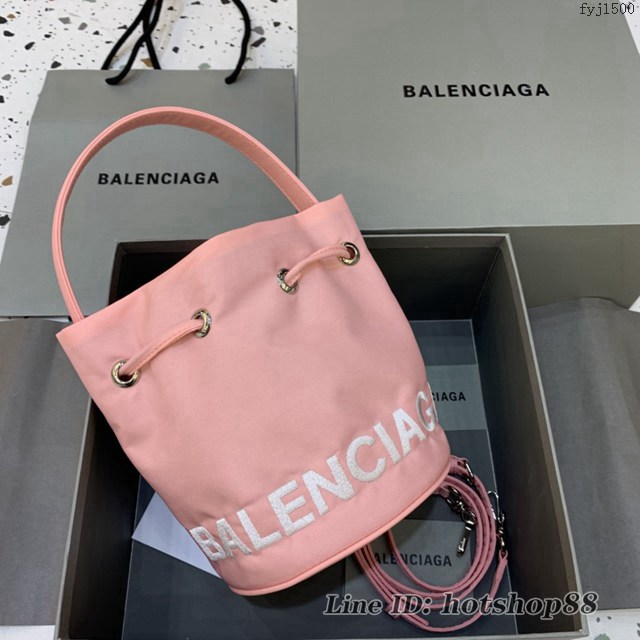 Balenciaga專櫃爆款Balen超輕水桶包 巴黎世家粉色帆布手提包 fyj1500