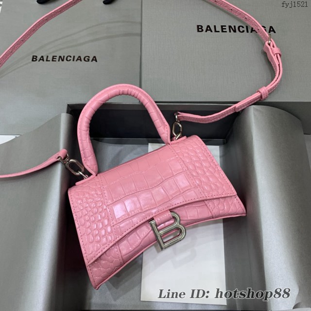 Balenciaga專櫃2022爆款mini號手提包 巴黎世家新粉鱷魚紋沙漏包 fyj1521