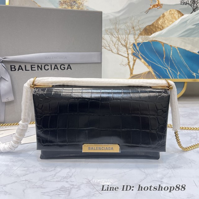 Balenciaga專櫃爆款triplet風琴鏈條包 巴黎世家鱷魚黑色單肩斜挎女包 fyj1526