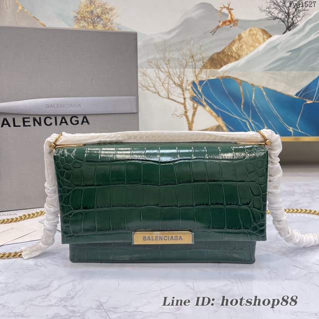 Balenciaga專櫃爆款triplet風琴鏈條包 巴黎世家鱷魚翡翠綠單肩斜挎女包 fyj1527