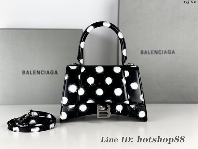 Balenciaga專櫃爆款Hourglass沙漏包手提女包 巴黎世家波點黑沙漏包 fyj1531