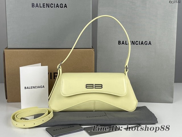 Balenciaga專櫃2022爆款小號平紋黃銀全皮肩背包 巴黎世家翻蓋腋下包 fyj1532