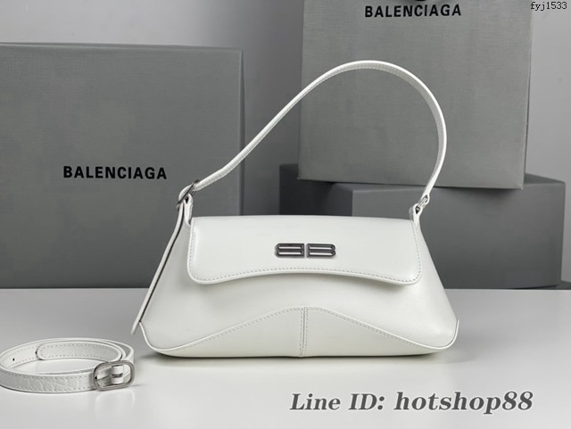 Balenciaga專櫃2022爆款小號平紋白銀全皮肩背包 巴黎世家翻蓋腋下包 fyj1533