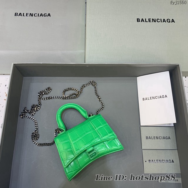 Balenciaga專櫃爆款mini Hourglass沙漏包 巴黎世家鱷魚紋綠色超迷你號手提肩背女包 fyj1550