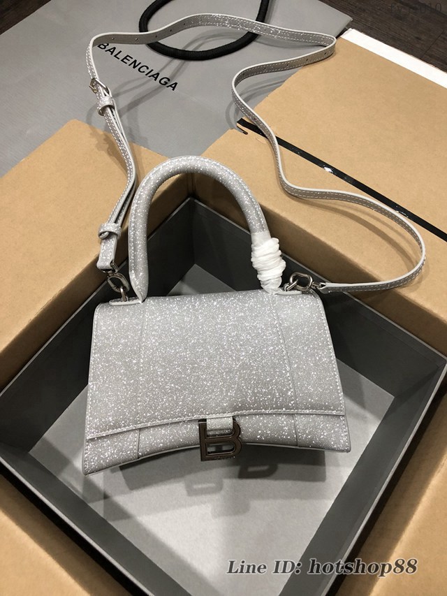 Balenciaga專櫃爆款滿天星大號銀色手提女包 巴黎世家Hourglass沙漏包 fyj1610