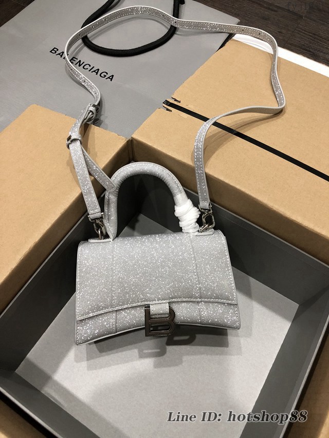 Balenciaga專櫃爆款滿天星小號銀色手提女包 巴黎世家Hourglass沙漏包 fyj1611