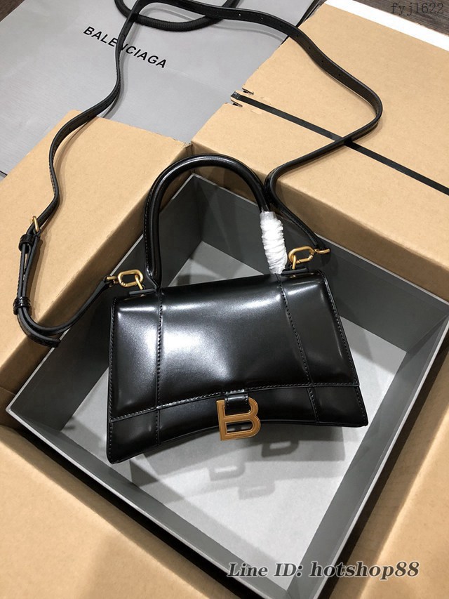 Balenciaga專櫃爆款大號手提女包 巴黎世家升級版黑色平紋金扣Hourglass沙漏包 fyj1622