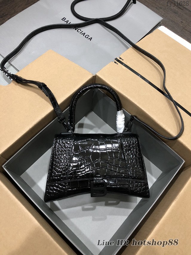 Balenciaga專櫃爆款大號手提女包 巴黎世家升級版鱷魚黑色黑扣Hourglass沙漏包 fyj1628