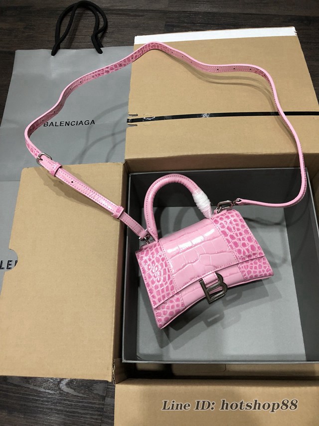 Balenciaga專櫃爆款大號手提女包 巴黎世家升級版鱷魚櫻花粉Hourglass沙漏包 fyj1668