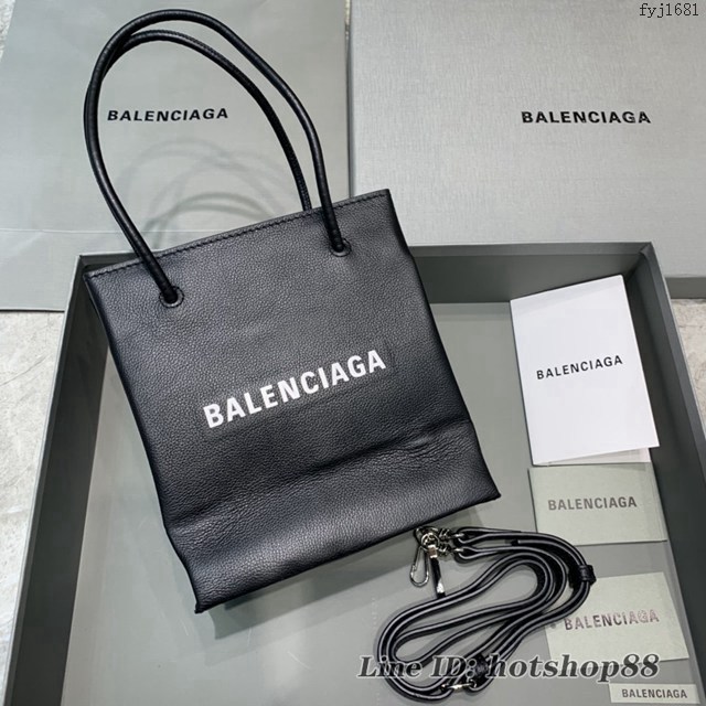 Balenciaga專櫃爆款小牛皮手提托特包 巴黎世家摔紋黑色小號方形購物包 fyj1681