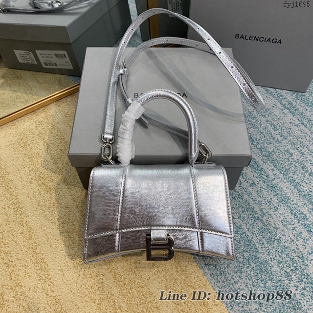 Balenciaga專櫃爆款xs小號手提女包 巴黎世家銀色Hourglass沙漏包 fyj1695