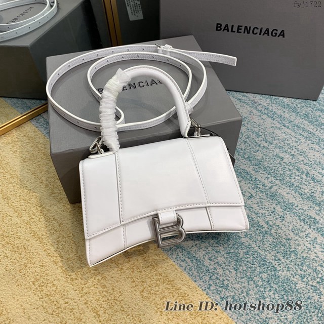 Balenciaga專櫃爆款Hourglass沙漏包 巴黎世家小牛冰白xs小號沙漏手提包 fyj1722