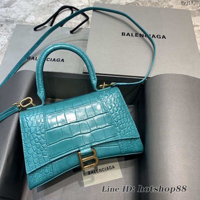 Balenciaga專櫃爆款小號Hourglass手提肩背女包 巴黎世家亮藍色沙漏包 fyj1730