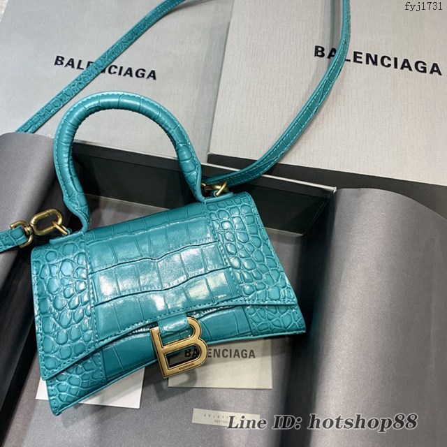 Balenciaga專櫃爆款mini號Hourglass手提肩背女包 巴黎世家亮藍色沙漏包 fyj1731