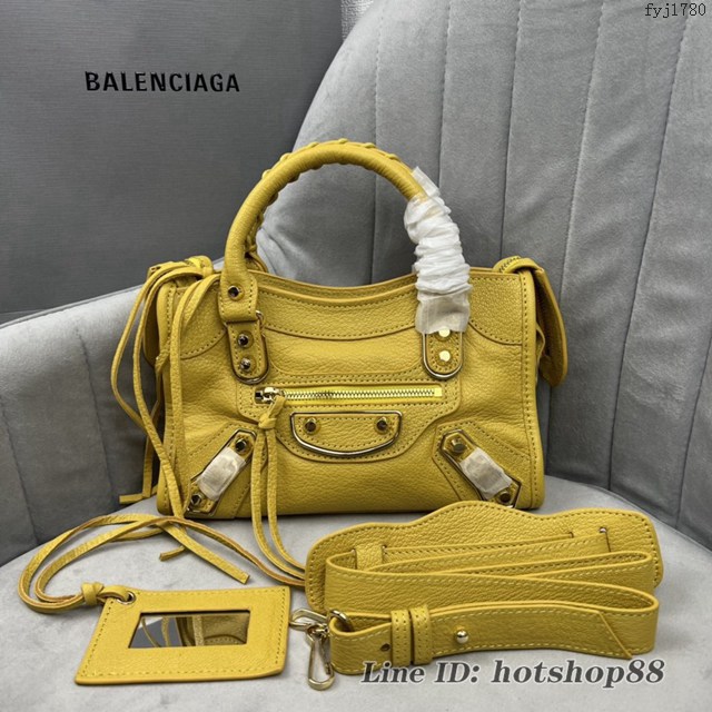 Balenciaga專櫃爆款金扣日落黃義大利進口山羊皮迷你機車包 巴黎世家原單經典手提機車包 fyj1780