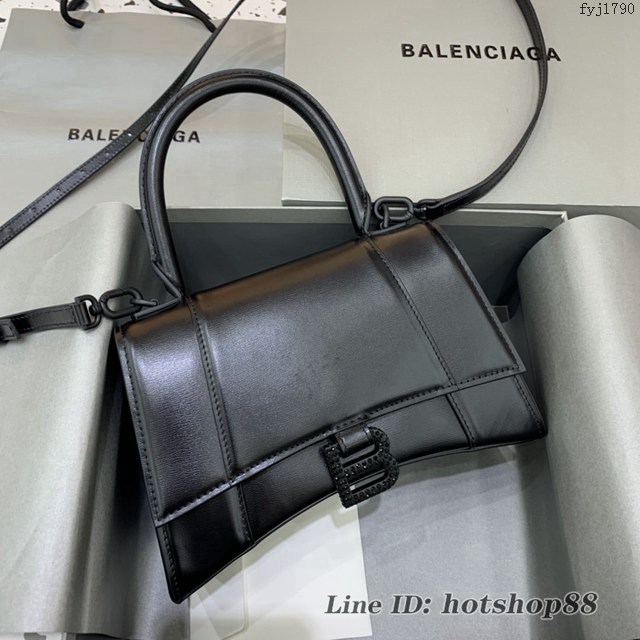 Balenciaga專櫃爆款女士小號手提包 巴黎世家牙籤紋黑帶鑽沙漏包 fyj1790