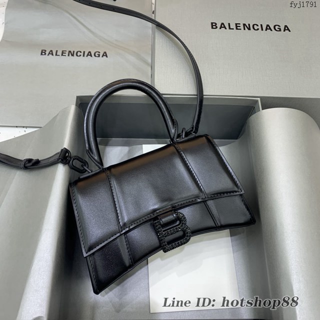 Balenciaga專櫃爆款女士mini號手提包 巴黎世家牙籤紋黑帶鑽沙漏包 fyj1791