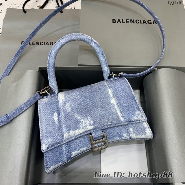 Balenciaga專櫃爆款女士小號手提包 巴黎世家藍色牛仔沙漏包 fyj1792