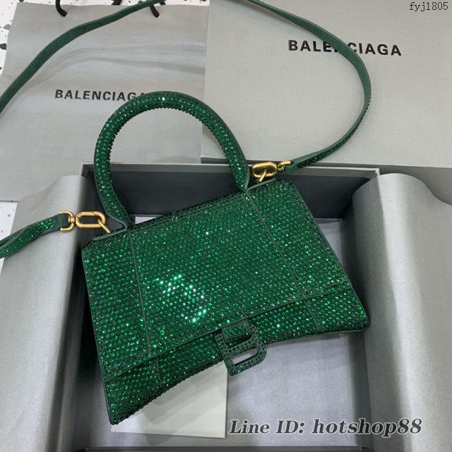 Balenciaga巴黎世家專櫃爆款磨砂綠全鑽小號沙漏包手提肩背包 fyj1805